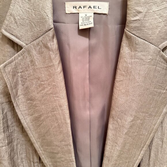 Light Gray Sheen Belted Jacket & Wide-Leg Pants Set - Picture 3 of 15